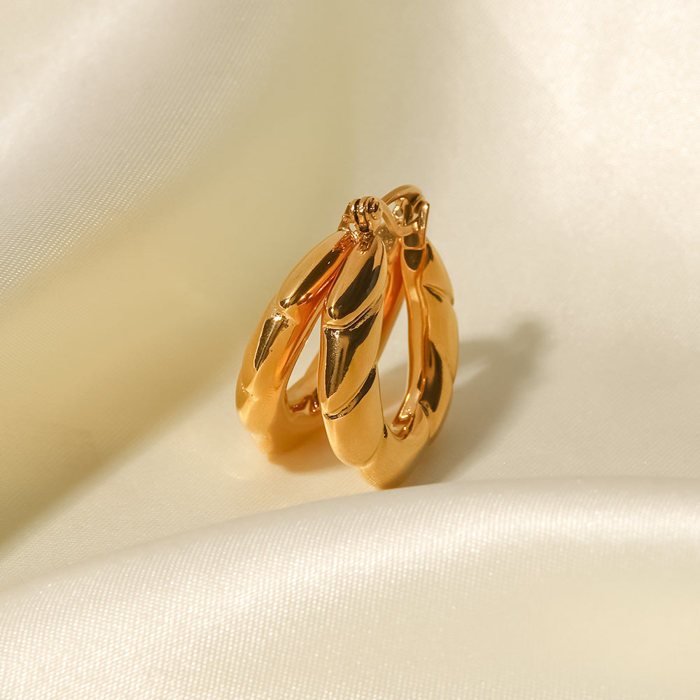 5pcs Irregular Smooth 18K Gold Plated Stainless Steel Ring Earrings Women's Classic Fashion All-Match Earrings Jewelry