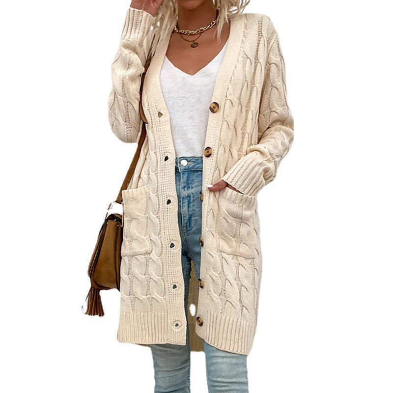 Drizzle Knitwear Autumn And Winter New Long Twist Sweater Women New Button Cardigan