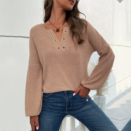 New Fashion Autumn Women's Solid Color V-Neck Knitwear Women