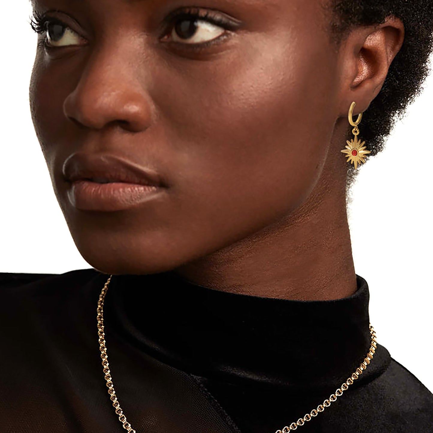 5pcs 18K Gold-Plated Stainless Steel Earrings Natural Stone Octet Star Pendant Ring Earrings For Women
