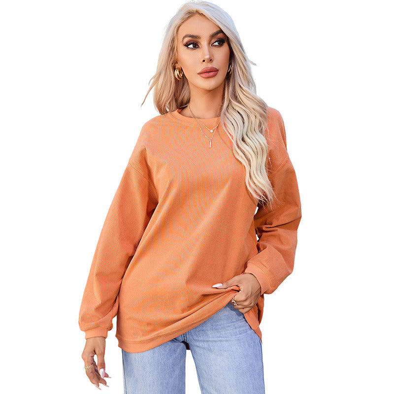 Letter-Printed Simple Hoodless Pullover Round Neck Hoodie Woman Solid Color Long Sleeve Undershirt Woman