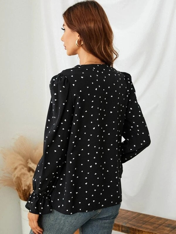Spring And Autumn Love Printed Long Sleeve V-Neck Retro Flavor