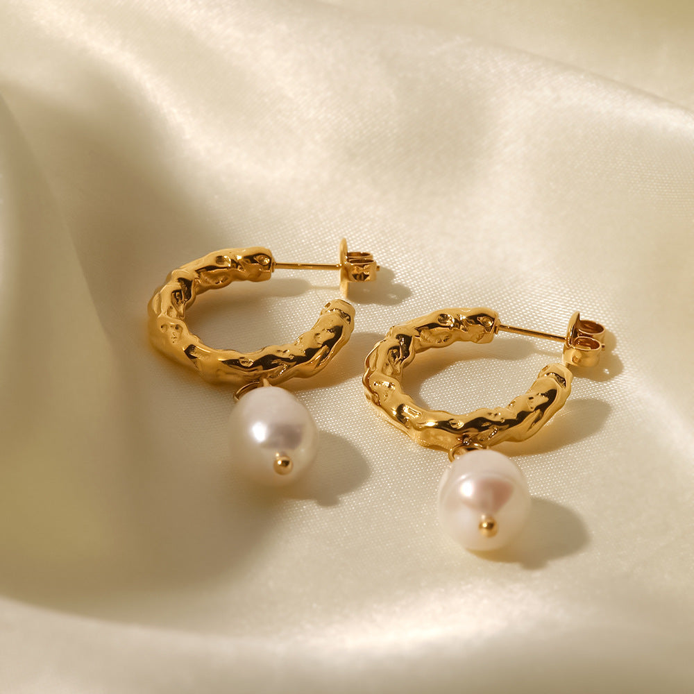 5pcs New Titanium Steel Earrings Stainless Steel 18K Gold Plated Natural White Light Pearl Earrings Women's Jewelry