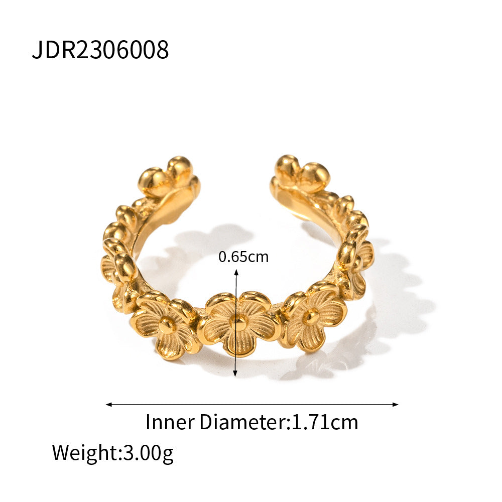 5pcs 18K Gold Stainless Steel Flower C-Shaped Ring Does Not Fade Advanced Sense Ring