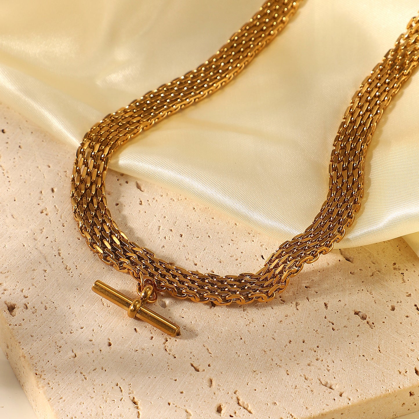 5pcs Punk Hip Hop T-Stick Pendant Watch With Choker Necklace 18K Gold Stainless Steel Collar For Women