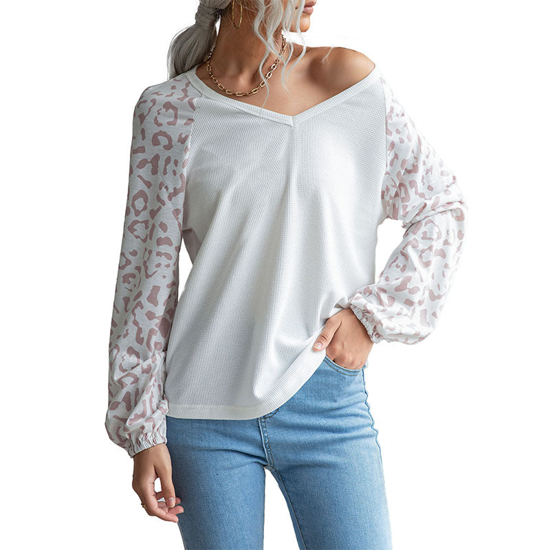 Early Autumn Casual Women's Fashion Long-Sleeved Leopard V-Neck Knitwear Female Autumn