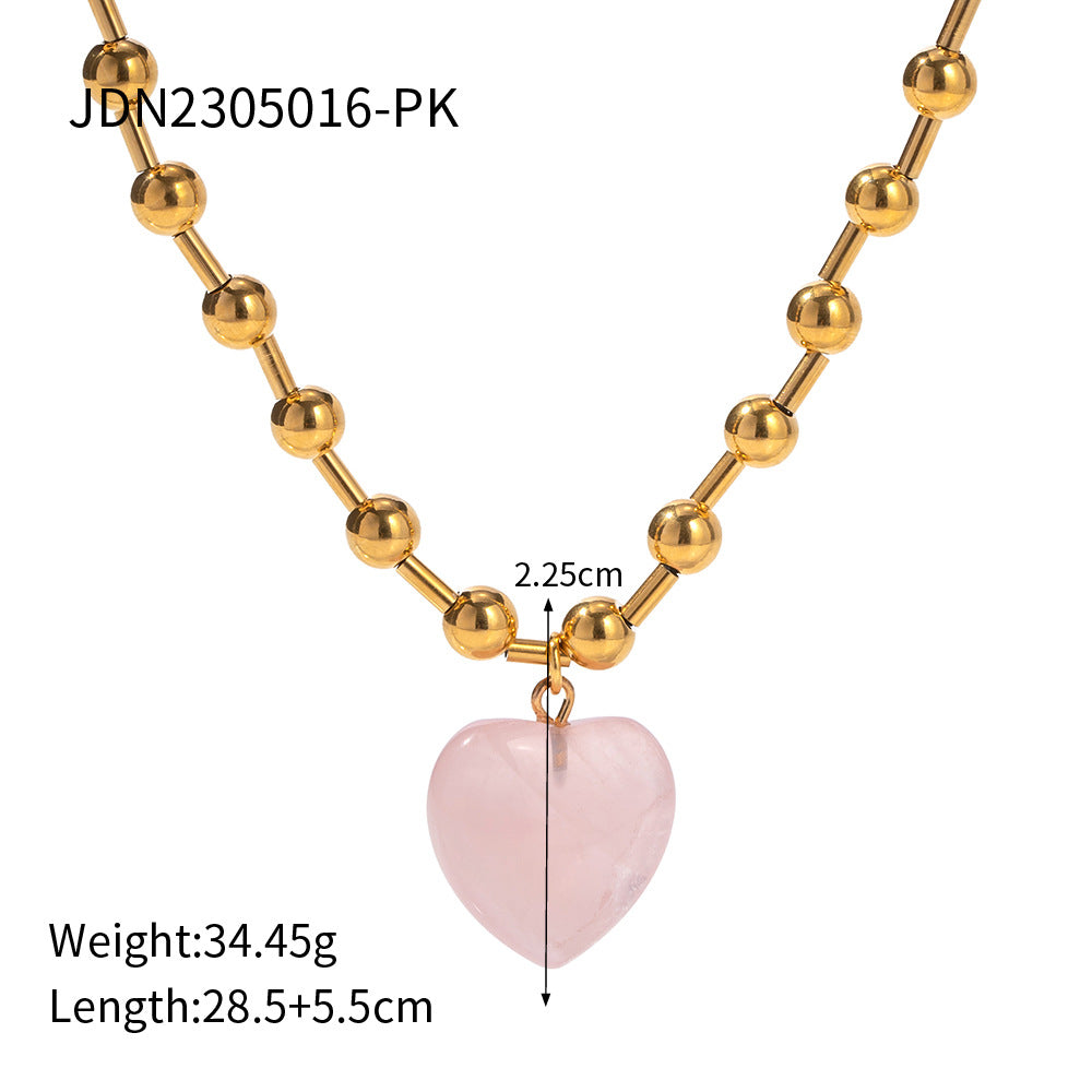 5pcs Fashion Popular Stainless Steel Transparent Glass Crystal 18K Gold Transparent Love Bead Necklace
