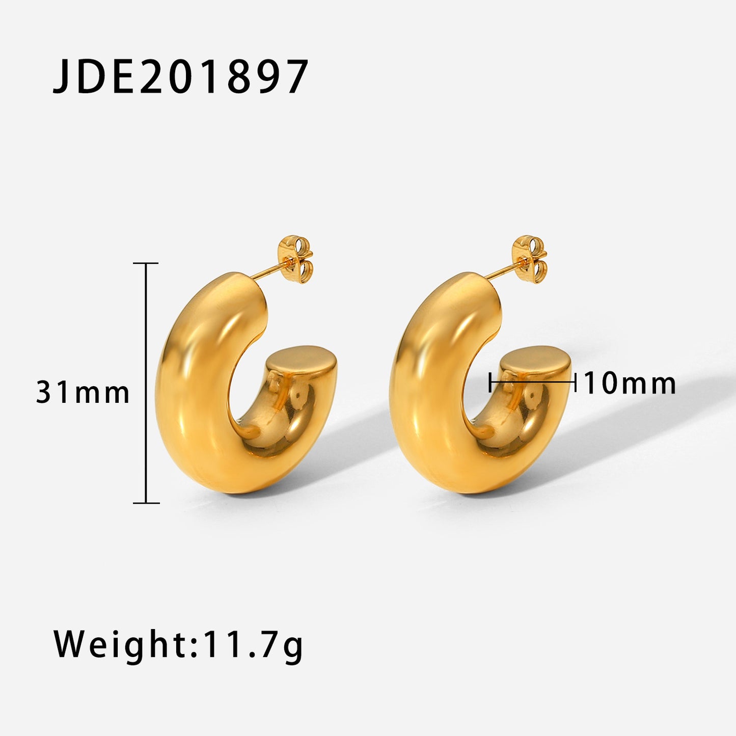 5pcs Fashion Pop Earrings 18K Gold-Plated Stainless Steel Chubby Thick Hollow C-Shaped Stud Earrings For Women