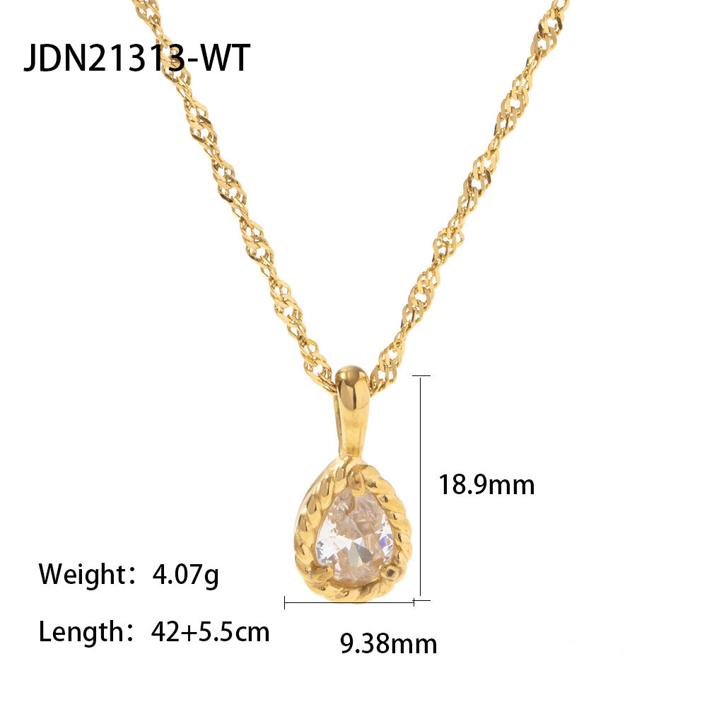 5pcs 18K Gold Plated Stainless Steel Twist Chain Inlaid With Green/Color/White Zircon Drop Pendant Necklace For Women