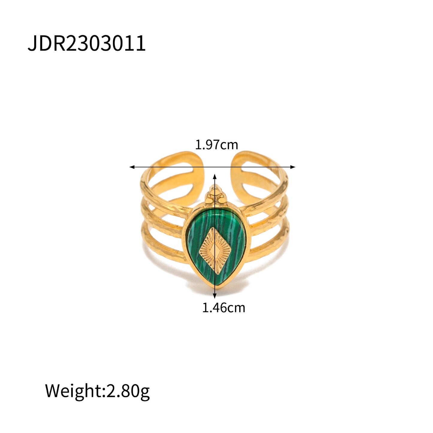 5pcs 18K Gold Plated Stainless Steel Design Natural Malachite Ring Women Do Not Fade Jewelry