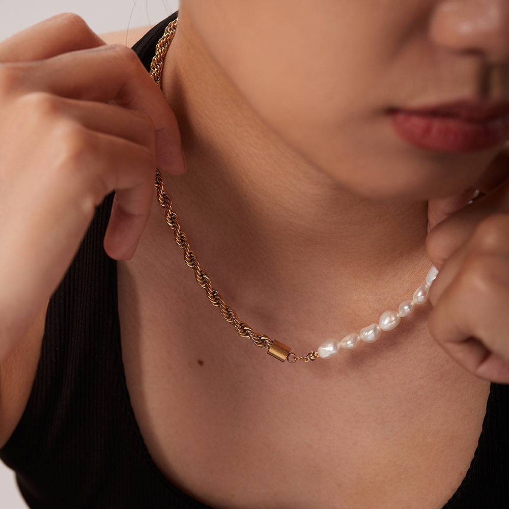5pcs Necklace Natural Light Pearl 14K Gold Twist Chain Chain Stitching Choker Necklace