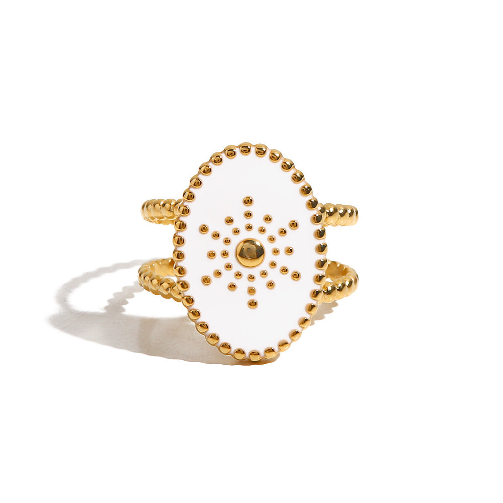 5pcs Western Retro Elegant Exquisite Natural Pearl Shell Gold Plated Ring White Drop Star Awn Double Open Ring Female