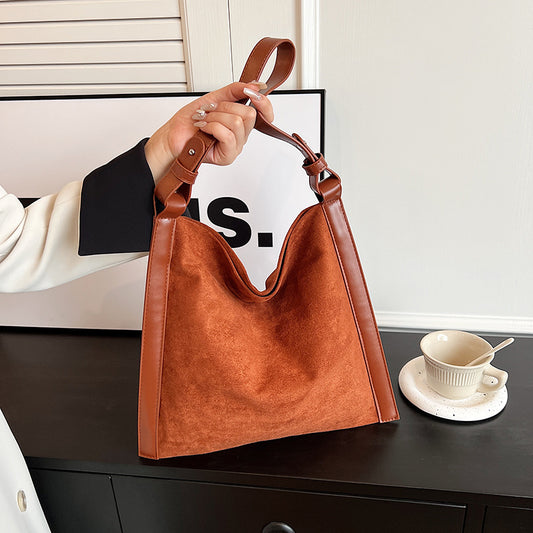 Fashion Bag Women's Casual Premium Sense Frosted Suede Simple Style Large Capacity All-In-One Commuter Shoulder Tote Bag