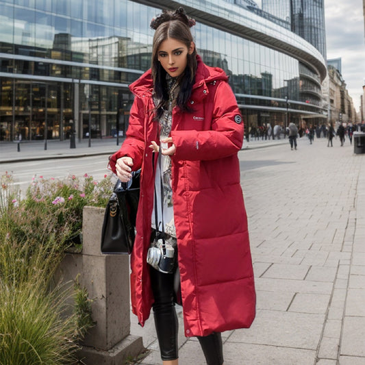 Long Over The Knee Hooded Cotton-Padded Coat Women's New Winter Loose Korean Version Thickened Bread Coat Casual Cotton-Padded Coat