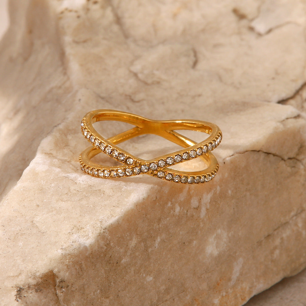 5pcs Simple Cross-Diamond Ring Ladies Niche Design Sense Tail Ring Fashion Personality All Match Colourless Ring