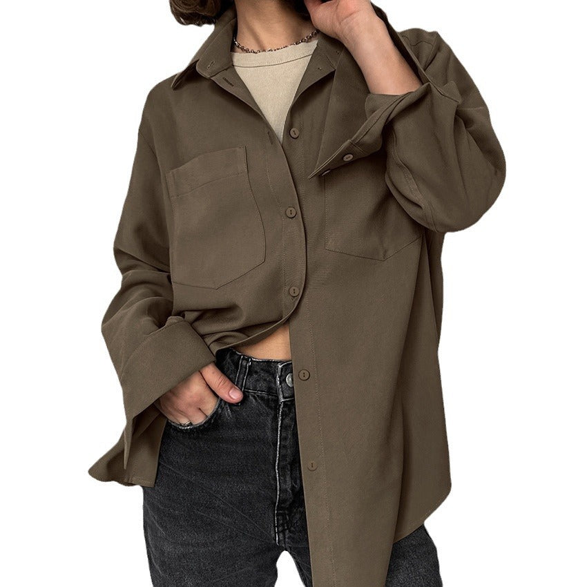 Brown Maillard Blizzard Loose Lapel Blouse New Spring Fashion Women's Dress