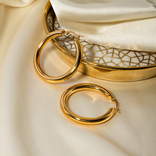 5pcs 18K Gold Stainless Steel Plain Hoop Earrings With Outer Diameter 40Mm Earrings