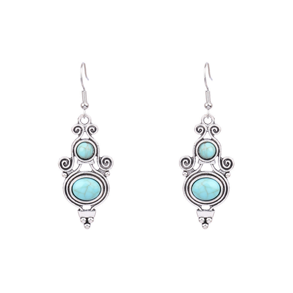 Turquoise Earrings New Bohemian Fringe Earrings Geometric Alloy Retro Style Exaggerated Earrings