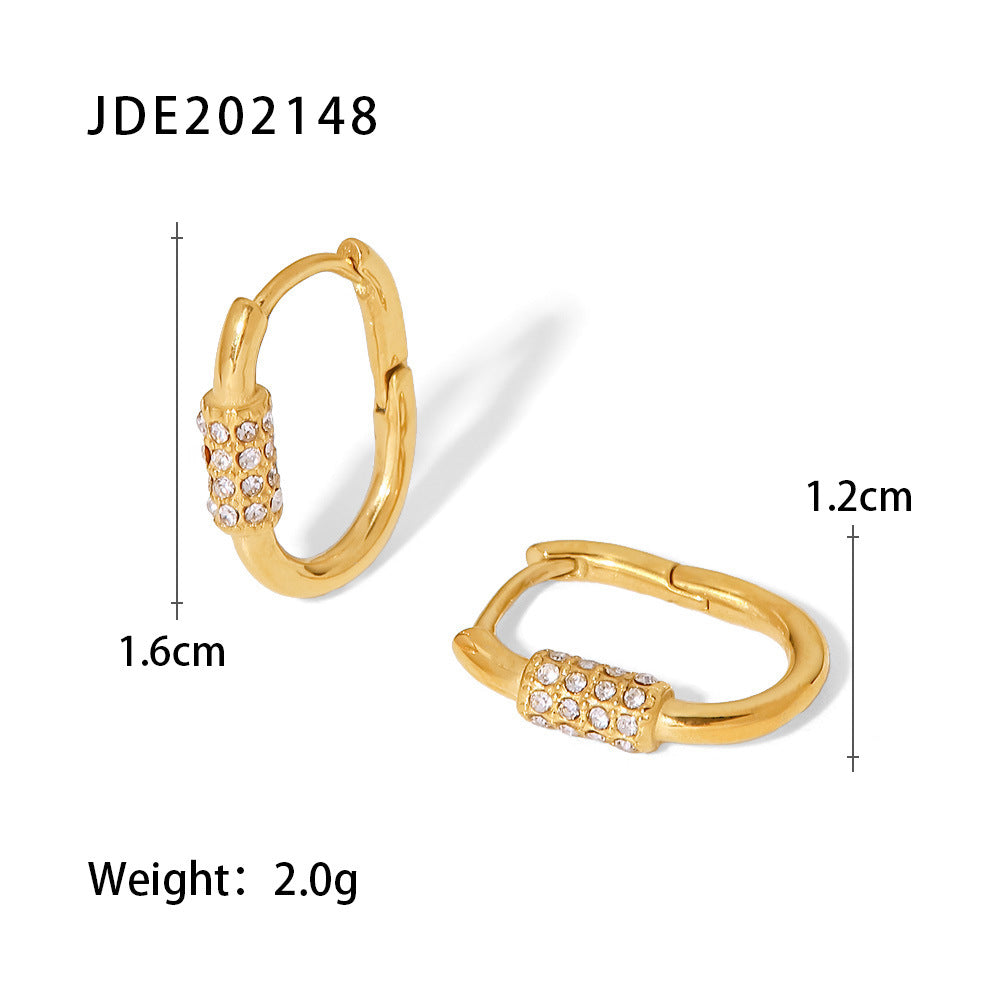 5pcs With Fashion Titanium Steel Earrings Women's All-Match Stainless Steel 18K Gold U-Shaped Diamond Buckle Earrings