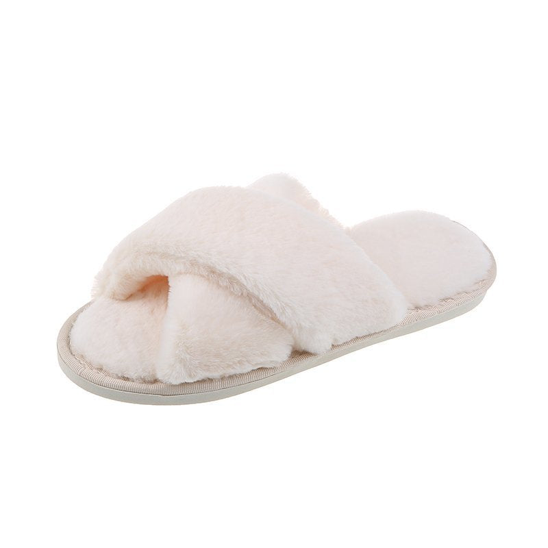 Autumn And Winter New Big Rabbit Velvet Cross-Belt Couple Floor Cotton Slippers Indoor Home Warm Non-Slip Plush Cotton Slippers