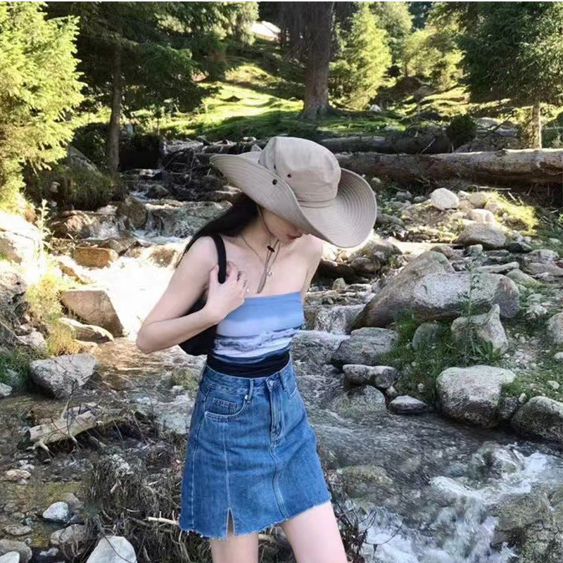 Western Cowboy Hat Female Summer Big Brimmed Day Fisherman Hat Sun Protection Outdoor Beach Tour Hiking Hat Male