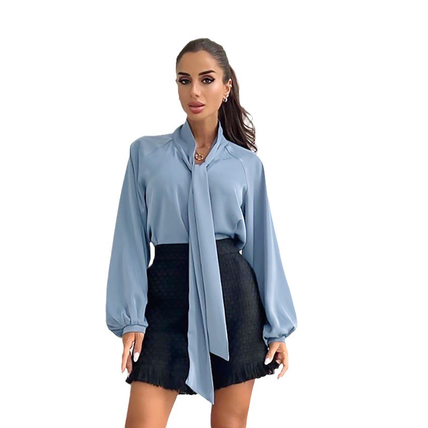 Casual Simple Shirt Sleeve Long Sleeve Bow Tie Shirt