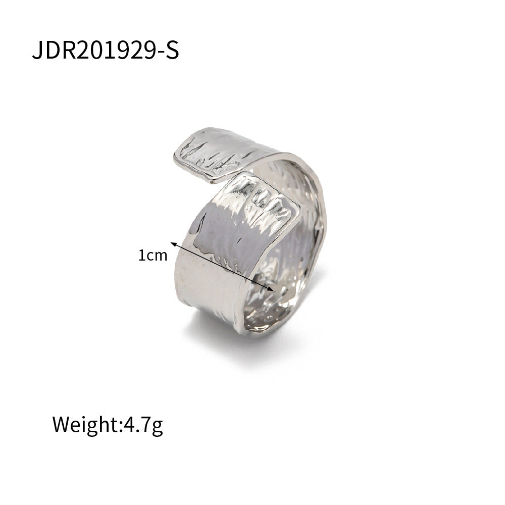 5pcs 18K Gold Plated Adjustable Stainless Steel Ring Wrinkle Fashion Jewelry Hand Ring Women's All-Match Niche Ring