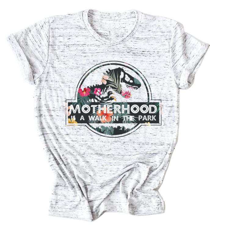 Motherhood Is A Walk In The Park. Plus-Size Round Neck Letter Short-Sleeved Shirt