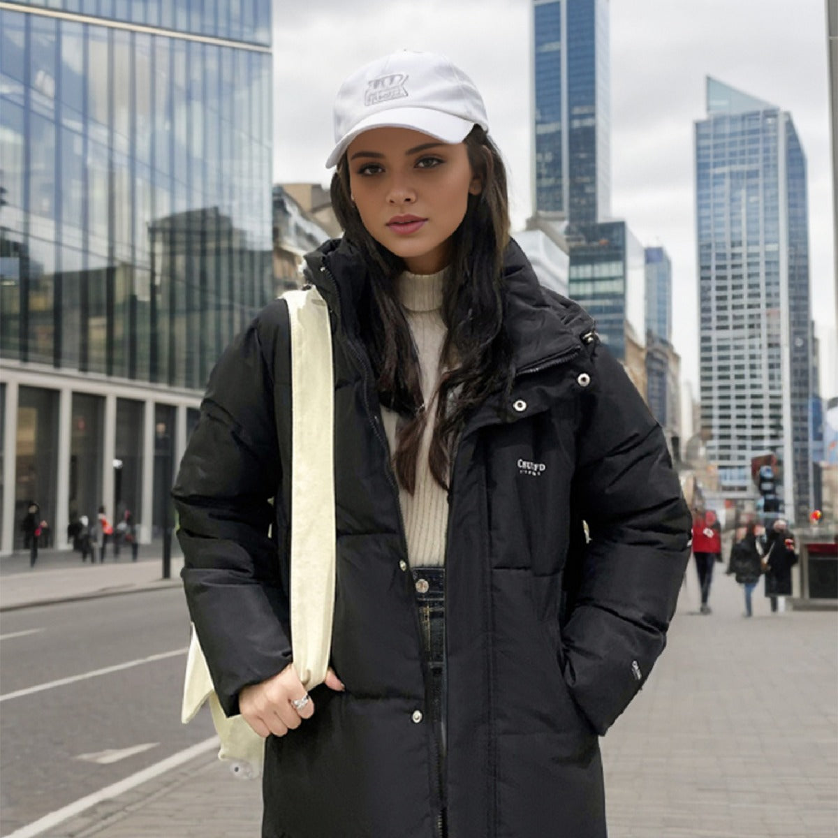 Long Over The Knee Hooded Cotton-Padded Coat Women's New Winter Loose Korean Version Thickened Bread Coat Casual Cotton-Padded Coat