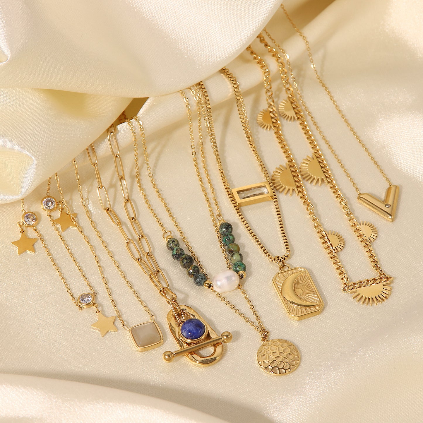 5pcs New Vintage 14K Gold Stainless Steel Necklace Women's Titanium Steel Jewelry Style Fashion Personality Pendant Collar