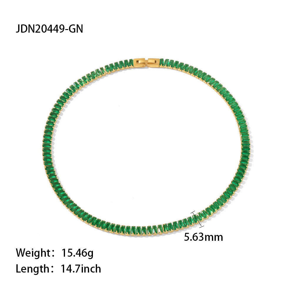 5pcs Popular With 18K Gold Plated Full Zircon Collar Stainless Steel Tennis Chain Zircon Bracelet Necklace Women's Style