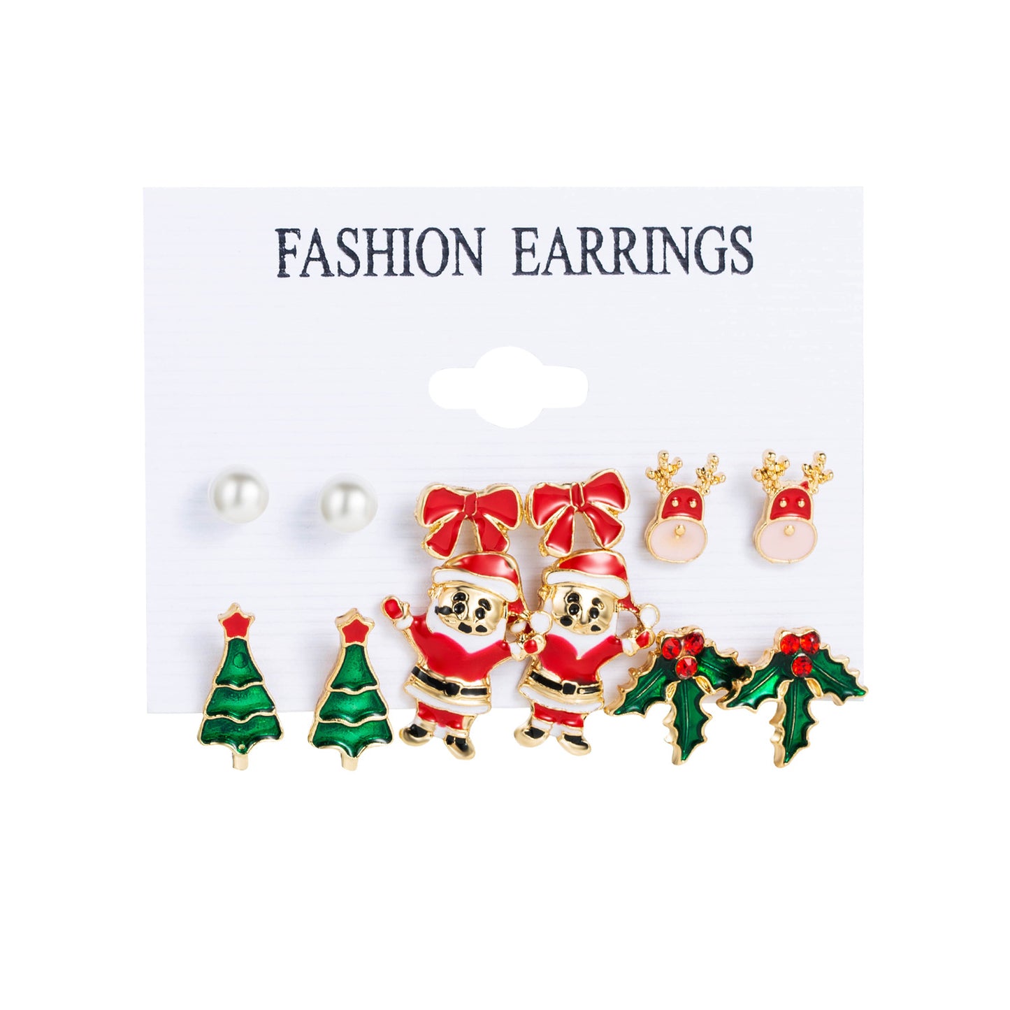 Christmas Earrings Set New Drip Oil Creative Santa Claus Snowman Christmas Tree Earrings 6-Piece Set
