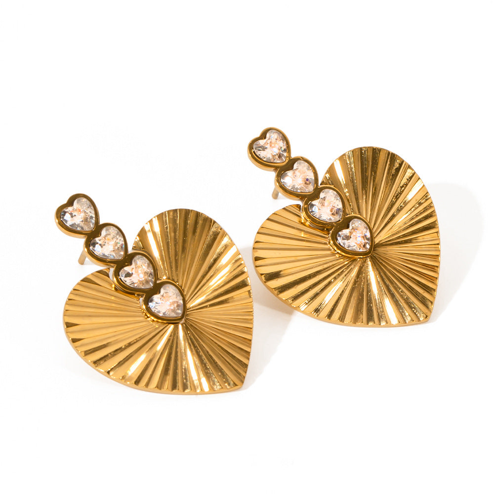 5pcs Vintage Style 18K Gold Stainless Inlaid White Zirconium Love Earrings Women's Fashion Earrings Accessories