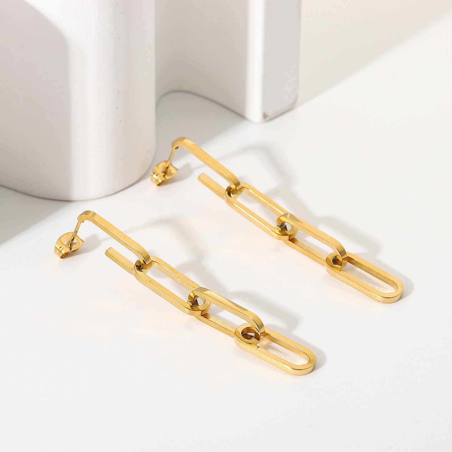 5pcs 18K Gold Stainless Steel Chain Necklace Titanium Steel Hanging Earrings Women's Long Chain Earrings Jewelry