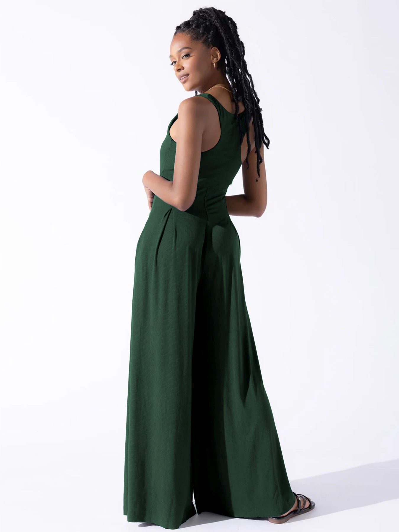 Spring And Summer High-Waisted Romper New Temperament Commuter Casual Pants Women Solid Color Loose Wide-Leg Pants