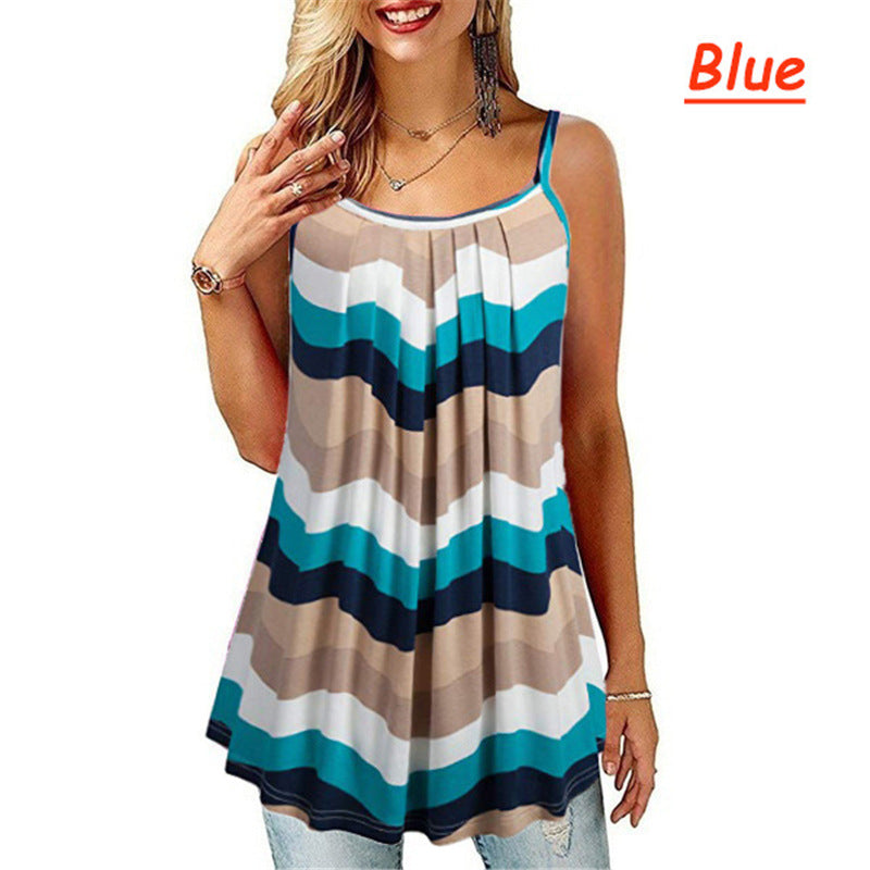 Large Size Women's Digital Print Fold Big Swing Loose Halter Shirt