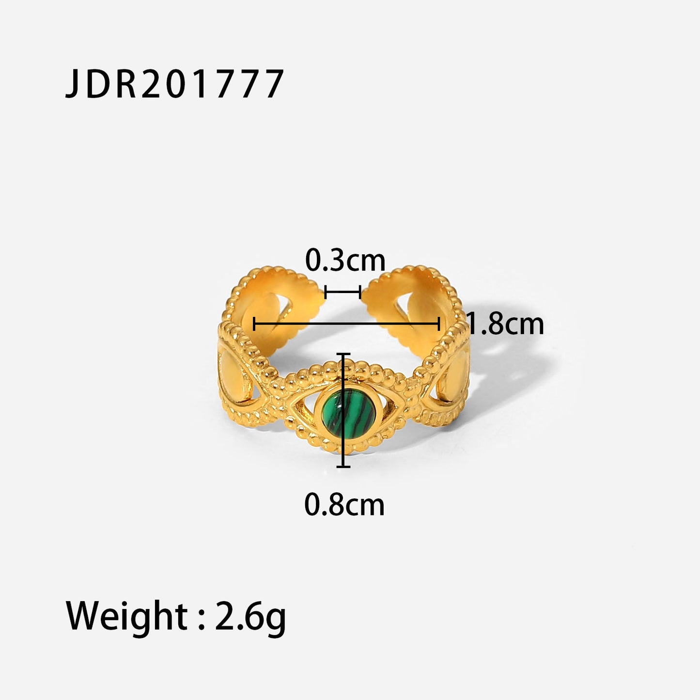 5pcs Light Luxury Temperament High-Grade Sense 18K Gold Green Natural Stone Open Ring Female Cold Retro Ring
