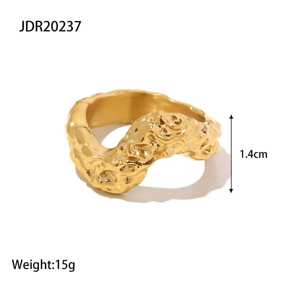5pcs Stylish Titanium Punk V-Shaped Hammer Ring 18K Gold Plated Stainless Steel Irregular Ring Jewelry For Women