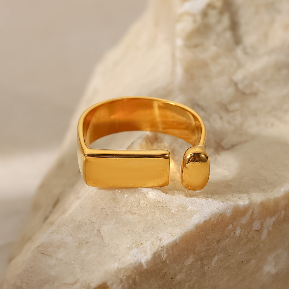 5pcs Stainless Steel Open Exclamation Point Women's 18-Karat Gold Ring Square Design Fashion Everything Popular Finger Ring