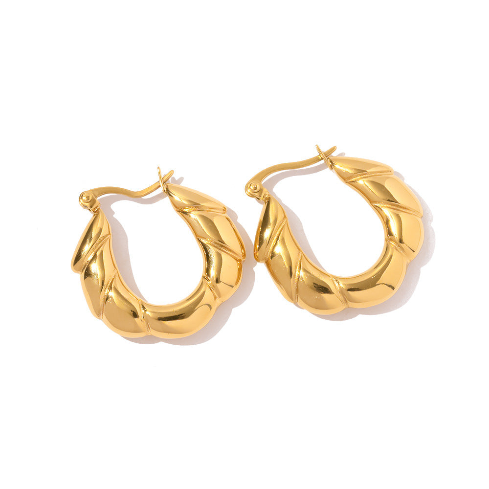 5pcs Irregular Smooth 18K Gold Plated Stainless Steel Ring Earrings Women's Classic Fashion All-Match Earrings Jewelry
