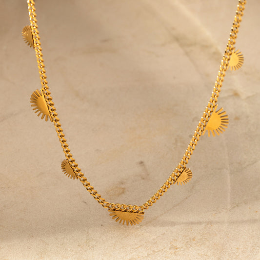 5pcs Same Stylish Vintage Necklace For Women 18K Gold Plated Stainless Steel Sun Fringe Cuban Chain Necklace