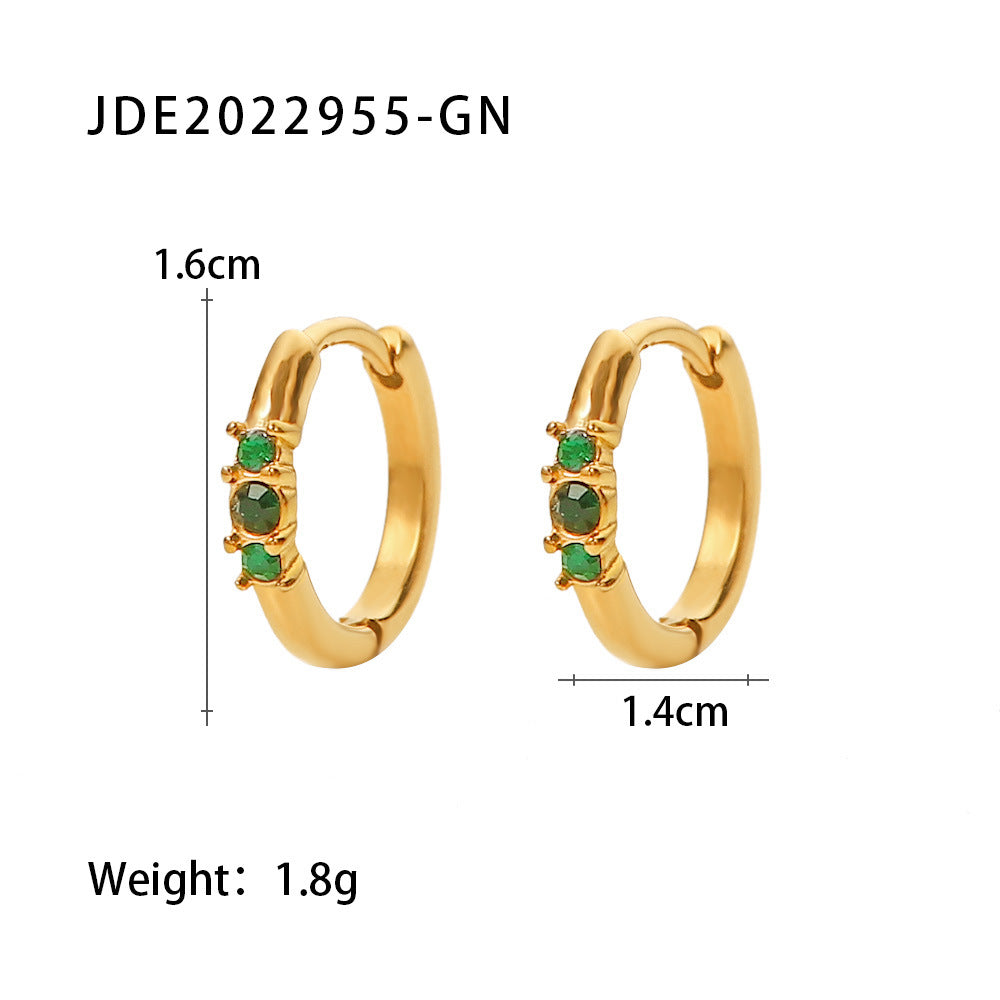 5pcs Women's Fashion All-Match Titanium Steel Earrings 18K Gold Plated With Three White Diamonds Round Ear