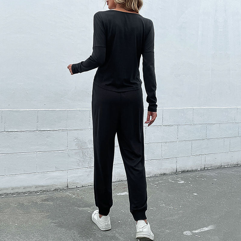 Women's Dress Autumn And Winter New Long-Sleeved Casual Knotted Drawstring Hoodie Two-Piece Set