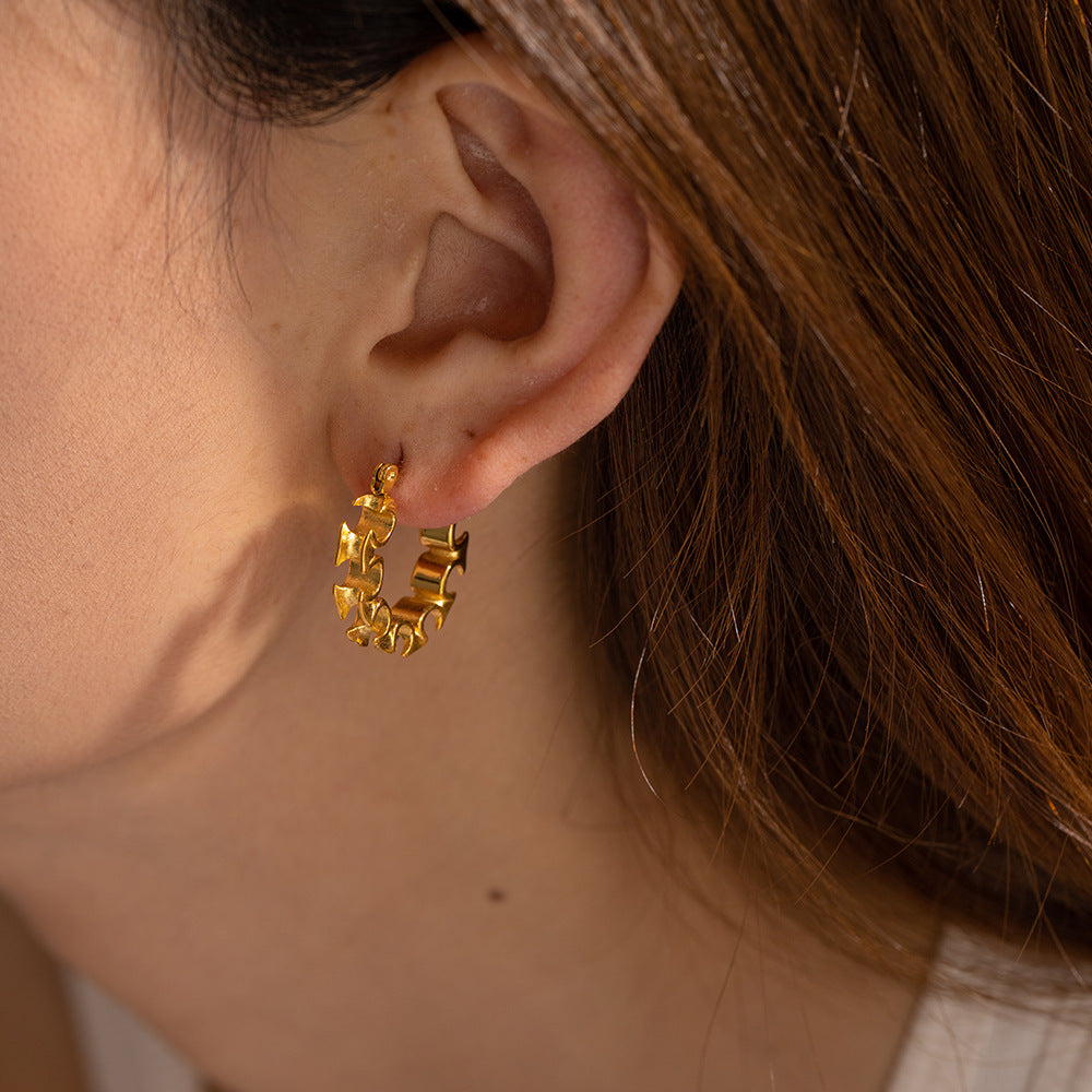 5pcs Stylish 18K Gold Stainless Steel Rule Double Symmetrical Earrings Stainless Steel Earrings Studs