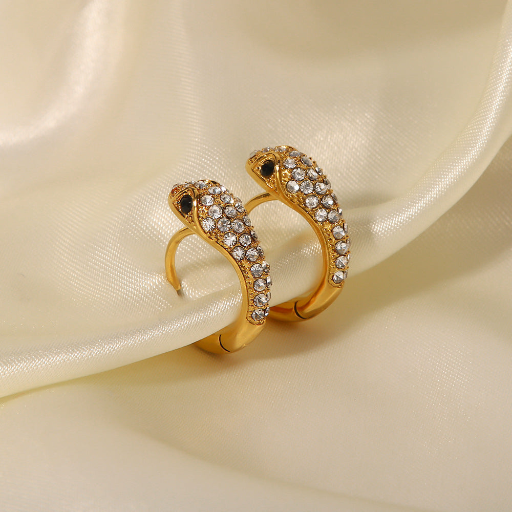 5pcs Stylish 18K Gold-Plated Stainless Steel Serpentine Zircon Inset Earrings Light Luxury Of Niche Design Earrings