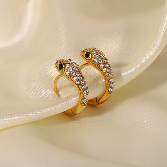 5pcs Stylish 18K Gold-Plated Stainless Steel Serpentine Zircon Inset Earrings Light Luxury Of Niche Design Earrings