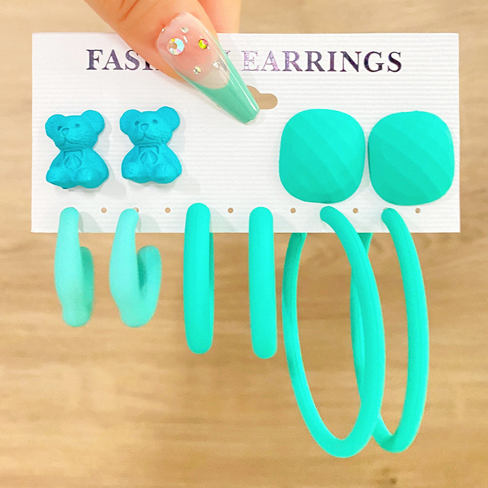 5 set New Resin Earrings Set For Women Retro Geometric Pearl Earrings 6-pairs one Set Combination