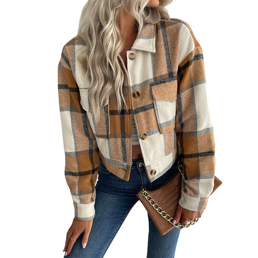 New Autumn and Winter New Women's Plaid Long-sleeved Shirt Coat Shacket