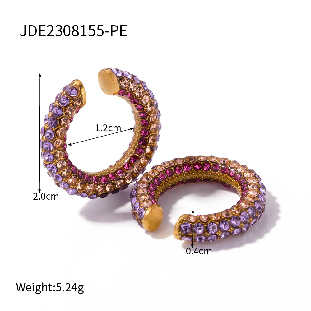 18K Gold Stainless Steel Diamond Earrings Stud Earrings Hipster Style Creative Ear Clip Earrings Combination