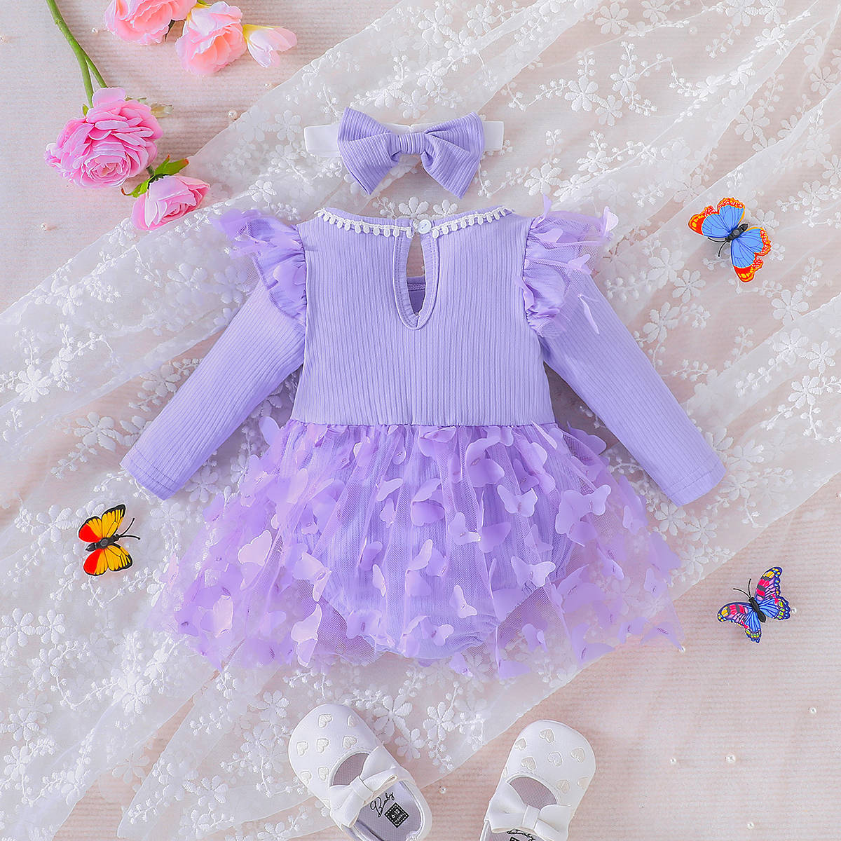 0-2 Years Old Baby Spring And Autumn Triangle Dress Girl Baby Sweet Long-Sleeved Onesie Children's Baby Crawling Suit